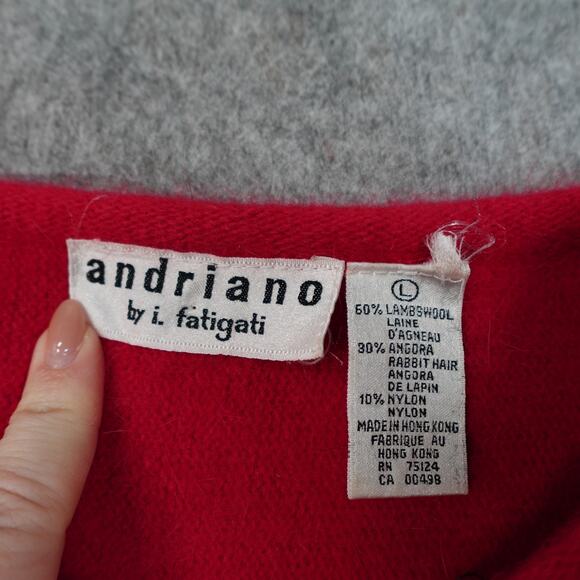 Vintage Andriano Fatigati Sweater Womens Large Lambswool Angora Embroidered Red - Picture 2 of 9